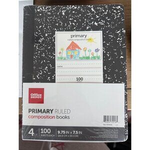 Bundle of 4 Office Depot Primary Ruled Composition Notebooks, Brand new